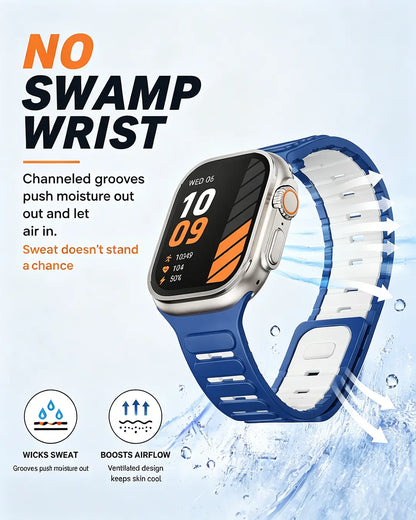 Crazygrass Magnetic Silicone Watch Band Replacement Band for Apple Watch 2-Tone Hollow 44/45/46/49Mm Series 11/10/9/8/Ultra/Se Breathable Sweatproof Sport Wristband Adjustable Strap Men'S Stylish Wearable Accessories for Gym Outdoor ( Watch Not Included )