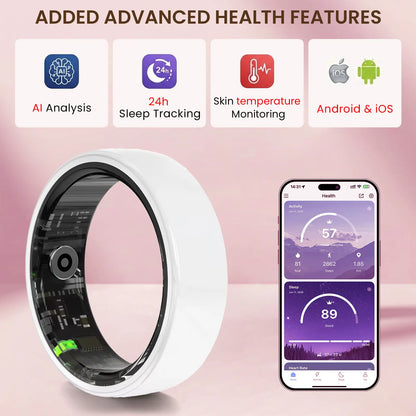 White Ceramic Smart Ring for Men & Women – IP68 Waterproof Health & Fitness Tracker, Sleep, Heart Rate, Stress & Cycle Monitor, Ios & Android Compatible, Charging Case Included,#Tiktokshopsummersale