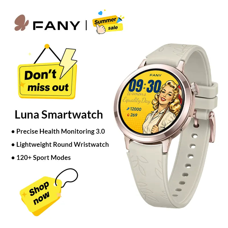 Fanysmartwatch for Women-Amoled Display,110+Sport Modes(Including Running)Bluetooth Fitness Tracker,Heart Rate/Sleep/Spo2Monitoring,7-Day Battery,Water Resistant,Free Android App,Ultra-Sleek Lightweight round Cloudcream White Wearable Tiktokshopsummersale