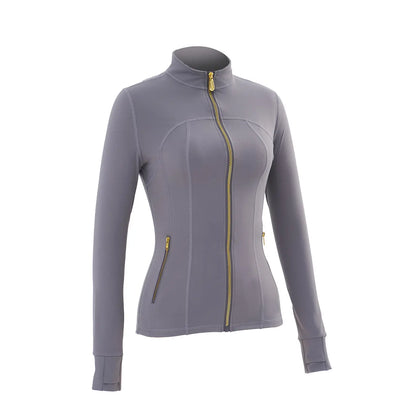 Women Stand Collar Full Zip Yoga Jacket Long Sleeve Thumb Hole Slim Fit Workout Coat with Zipper Side Pockets Backtoschool Sport Outerwear Sports Fitness Outerwear