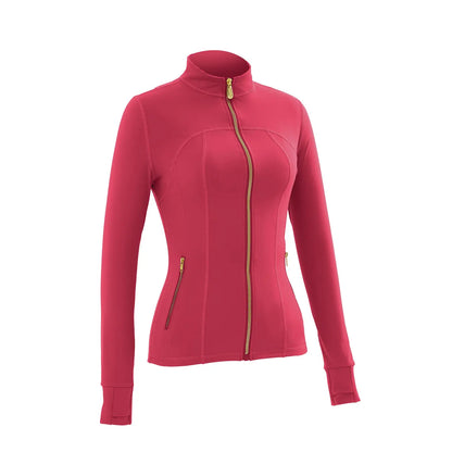 Women Stand Collar Full Zip Yoga Jacket Long Sleeve Thumb Hole Slim Fit Workout Coat with Zipper Side Pockets Backtoschool Sport Outerwear Sports Fitness Outerwear