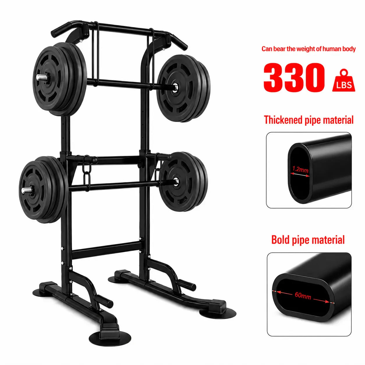 Multi-Functional Power Tower Pull up Bar, Sturdy Steel Dip Station for Home Gym Workout, Adjustable Height, 330 Lbs Weight Capacity, at Home Gym Equipment, Stainless Steel, 129*51*12Cm, Adjustible