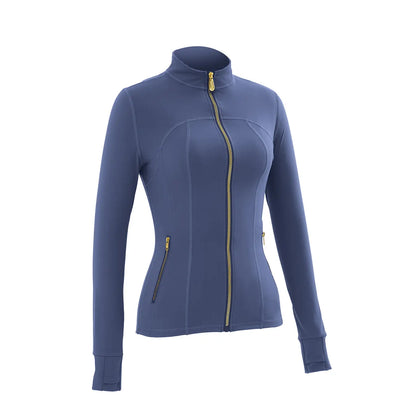 Women Stand Collar Full Zip Yoga Jacket Long Sleeve Thumb Hole Slim Fit Workout Coat with Zipper Side Pockets Backtoschool Sport Outerwear Sports Fitness Outerwear