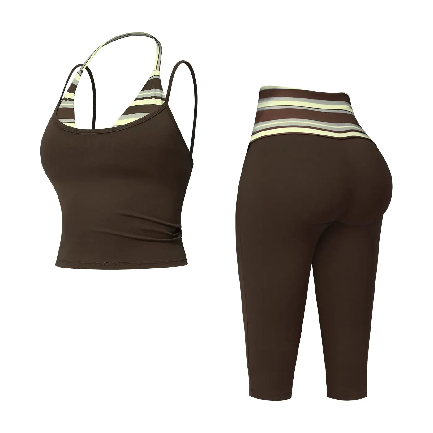 MFVIM Women’S Color-Block Double-Layer Halter Yoga Tank Top Set — Waist-Cinching, Butt-Lifting Mid-Length Athletic Shorts; Two-Piece Fitness Set with a Nude Feel,Travel Essentials,Camping Essentials